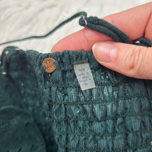 Free People One Forest Green Velvet Lace Sexy Bralette Medium Festival Crop - Picture 5 of 5